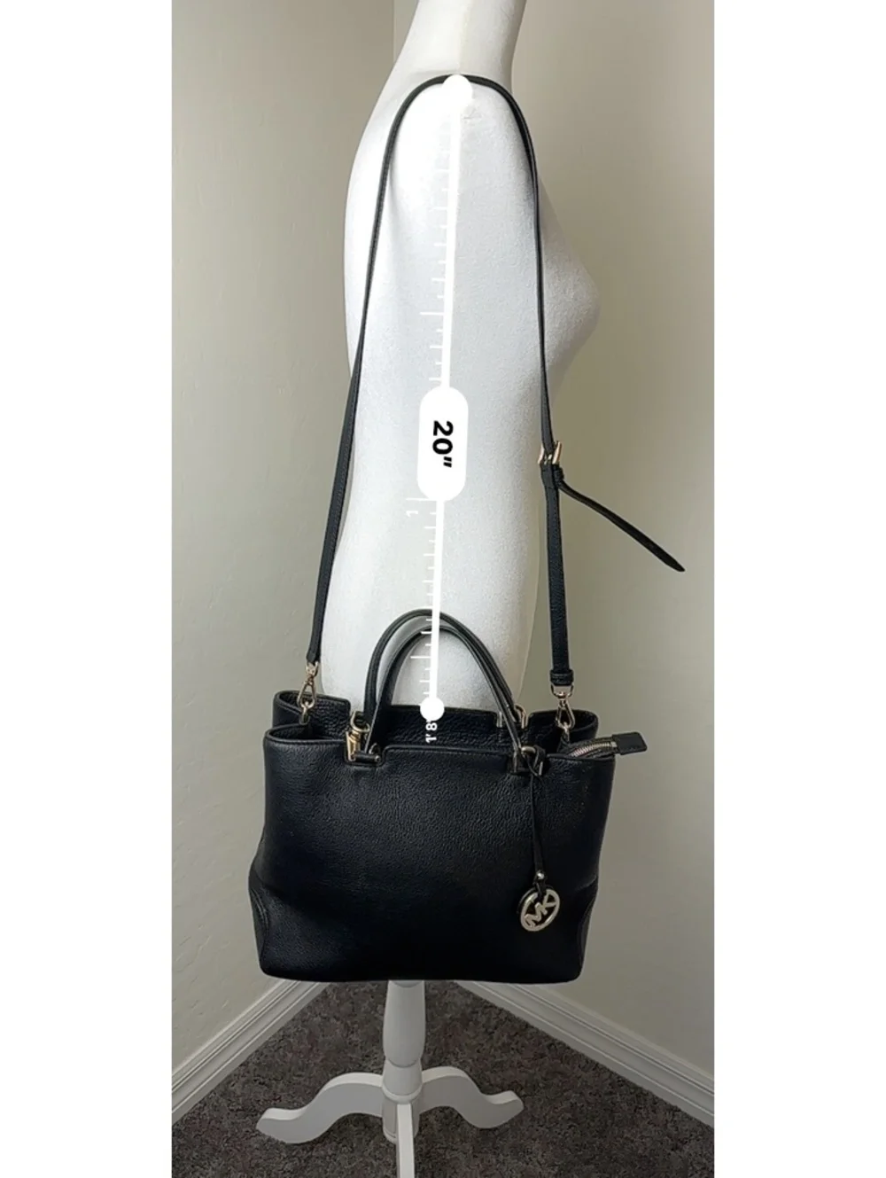 Michael Kors Black Leather Anabelle Large Satchel Handbag with Gold Hardware